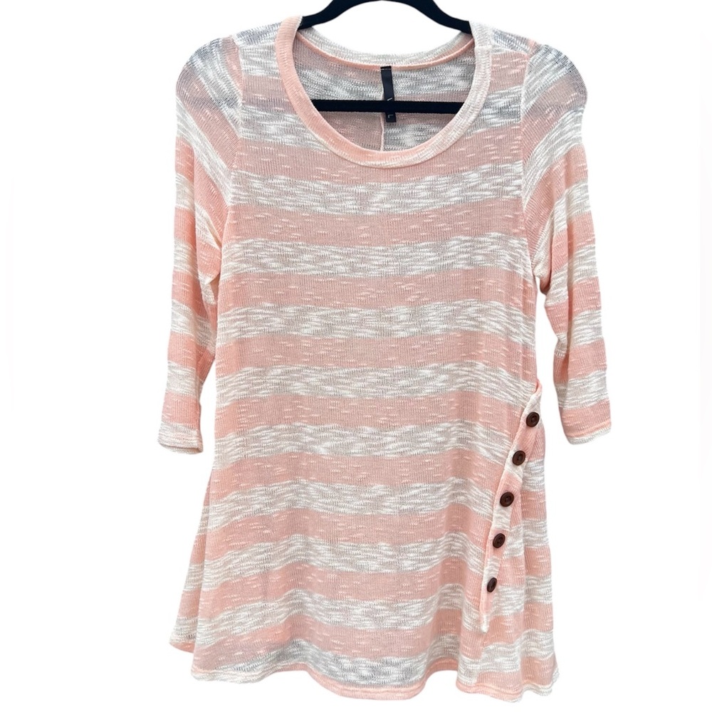 Voll 3/4 Sleeve Striped Slub Swing Sweater Button Detail SZ S! NEW!